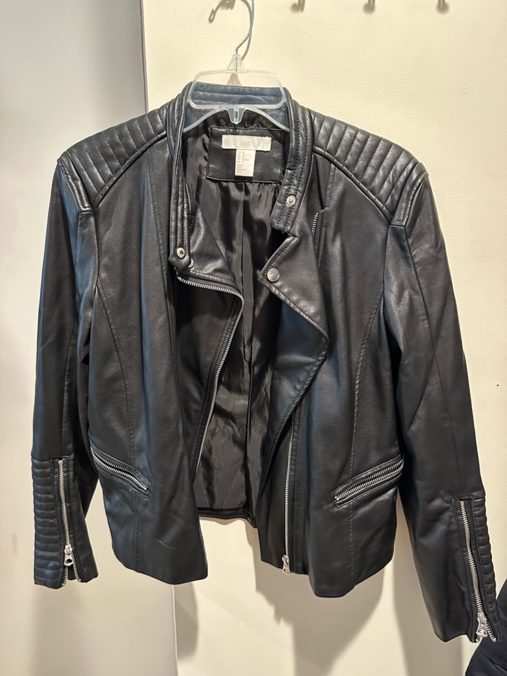 H&M Black Quilted Faux Leather Moto Jacket